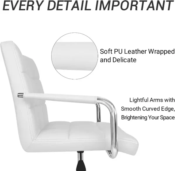 Mid-Back Office Task Chair Ribbed PU Leather Executive Modern Adjustable Home Desk Retro Comfortable Work Chair Degree Swivel - Image 3